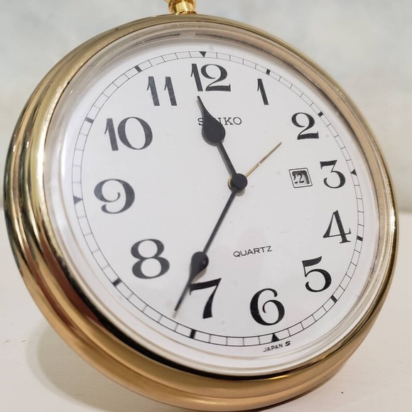 Gold Desk Clock Pocket Watch Style Seiko Japan Vintage Alarm Clock - Picture 6 of 10